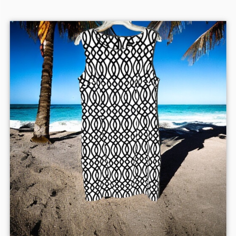 Geometric  Pattern Sheath- Creme-Off White /Black -NWOT-Sz 10-Chic & Flattering - Picture 9 of 13